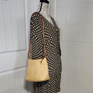 Fossil 75082 Wicker Woven Shoulder Bag with Woven Tan Leather Strap & Key Charm